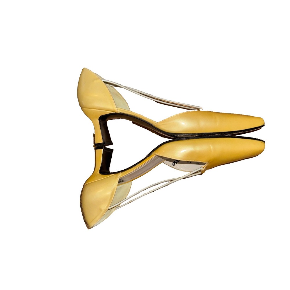 Vintage Stuart Weitzman size 7.5 AA Tubex yellow block heel slip on square toe - Picture 3 of 7
